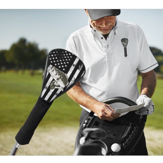 ベース魚釣りクールラージマス米国国旗のヴィンテージ ゴルフヘッドカバー