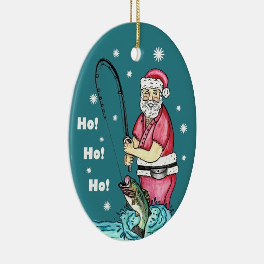 ベース魚釣りサンタクロース セラミックオーナメント (右)