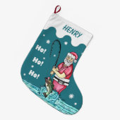 ベース魚釣りサンタクロース ラージクリスマスストッキング (正面 (吊り時))