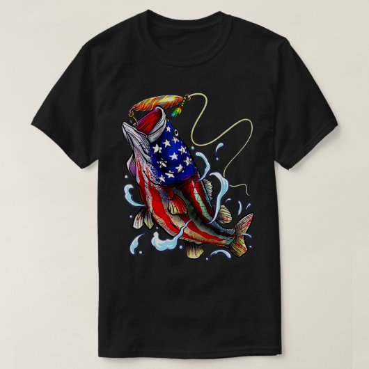 ベース魚釣りフィッシュアメリカンフラッグパパファーザー4世 Tシャツ (デザイン正面)