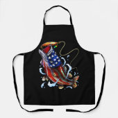 ベース魚釣りフィッシュアメリカンフラッグ愛国的魚釣り エプロン (正面)