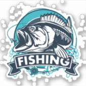 ベース魚釣りブルーステッカー |ダイカットのシール シール (正面)