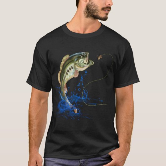 ベース魚釣りラージムウスジャンピングフィッシュ Tシャツ (正面)