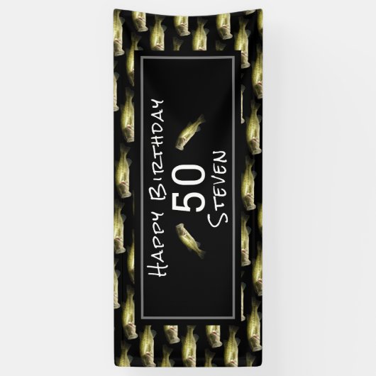 ベース魚釣り50th誕生日ブラックメンパーソナライズされたズ 横断幕 (縦)