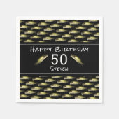 ベース魚釣り50th誕生日ブラックメンパーソナライズされた スタンダードカクテルナプキン (正面)