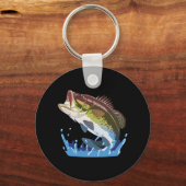 ベース魚釣り、フィッシャーマン、おもしろい魚釣りギアギフト キーホルダー (正面)