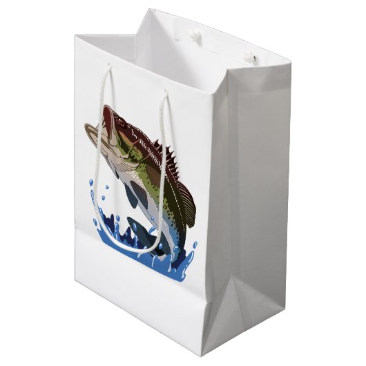 ベース魚釣り、フィッシャーマン、おもしろい魚釣りギアギフト ミディアムペーパーバッグ (正面アングル)