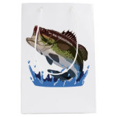 ベース魚釣り、フィッシャーマン、おもしろい魚釣りギアギフト ミディアムペーパーバッグ (正面)