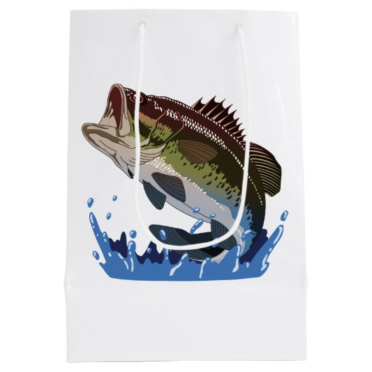 ベース魚釣り、フィッシャーマン、おもしろい魚釣りギアギフト ミディアムペーパーバッグ (裏面)