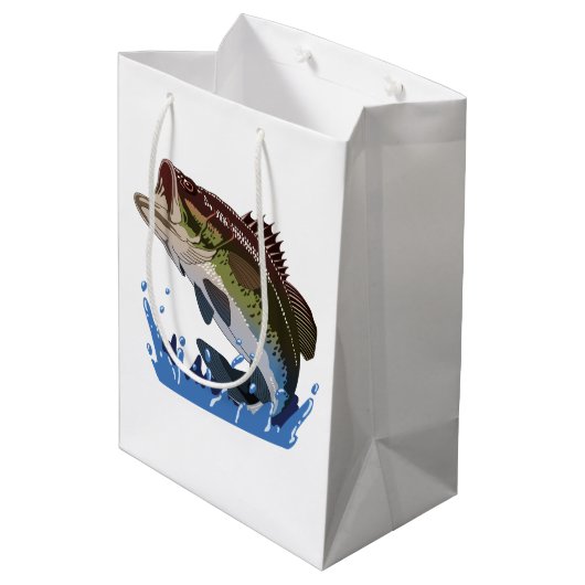 ベース魚釣り、フィッシャーマン、おもしろい魚釣りギアギフト ミディアムペーパーバッグ (裏面アングル)