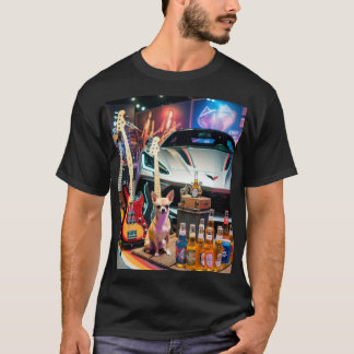 ベース、ビール、コルベット、チワワとポスター Tシャツ