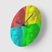 ベートーベンポートレートイン正方形 ラウンド壁時計 (傾斜)