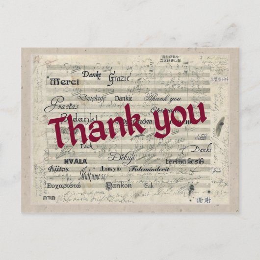 ベートーヴェンのスコアで多くの言語で感謝 ポストカード (正面)