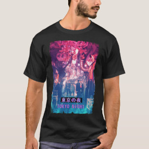 ベーパーウェーブジャパン通りファッショングリッチ東京ナイト Tシャツ