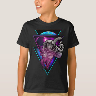 ベーパーウェーブ宇宙飛行士宇宙アートモンキーバナナ Tシャツ