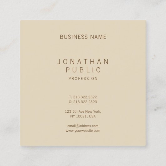 ベーミニマルジスタイリッシュエレガントモダンュテンプレート スクエア名刺 (裏面)