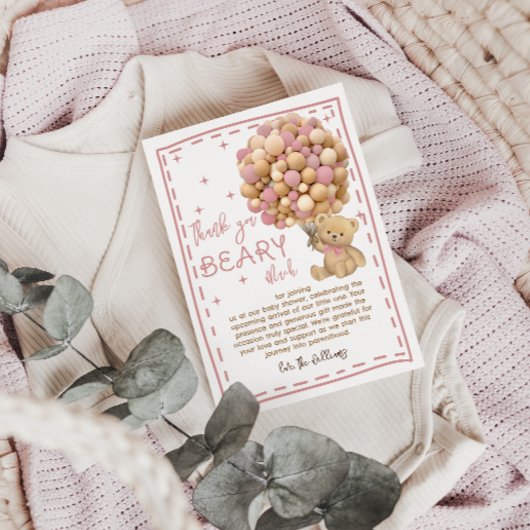 ベーモダンブバルーンはピンクの赤ちゃんシャワーを待つ サンキューカード