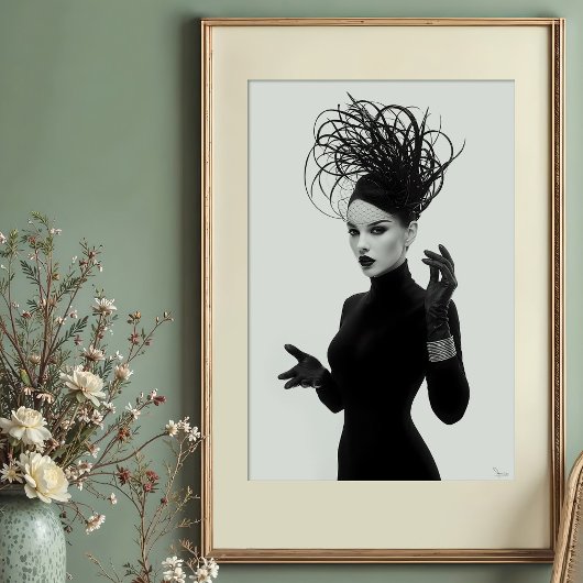 ベールに包まれた謎：前衛的なモノクログラマー ポスター