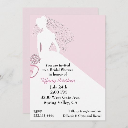 ベールのブライダルシャワーの招待状のスタイリッシュな花嫁 招待状 (正面/裏面)