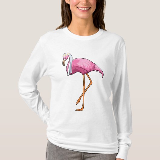 ベールをつけた花嫁のフラミンゴ Tシャツ (正面)