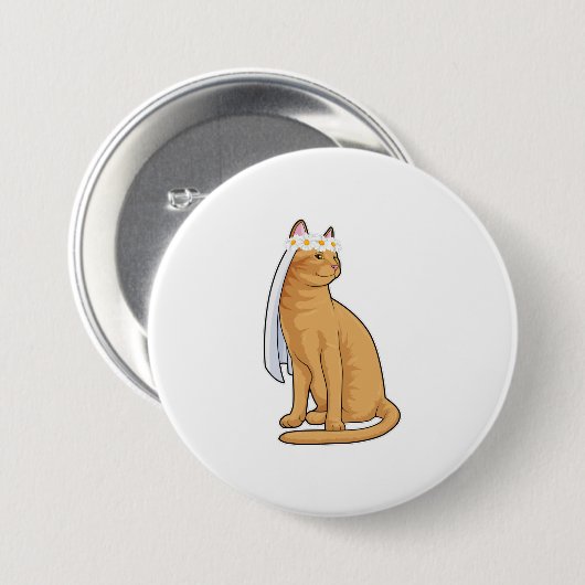 ベールを被った花嫁としての猫 缶バッジ (正面&裏面)