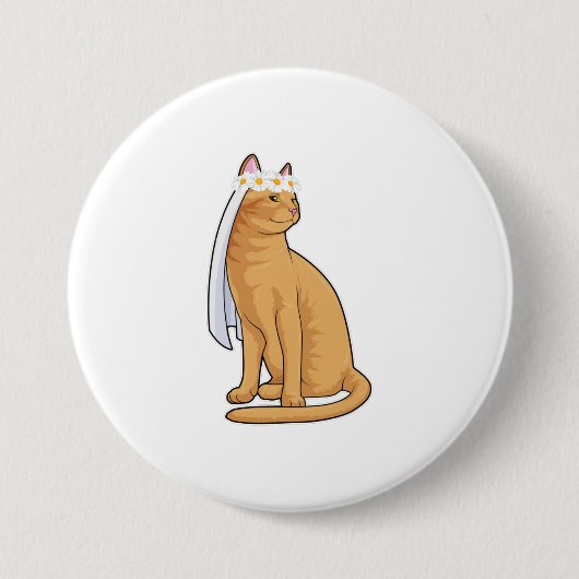 ベールを被った花嫁としての猫 缶バッジ (正面)