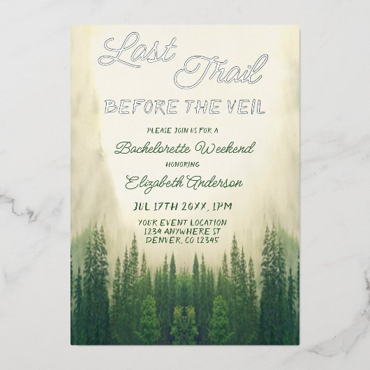 ベールバチェロレッテ前の最後のトレイル 箔招待状 (正面)