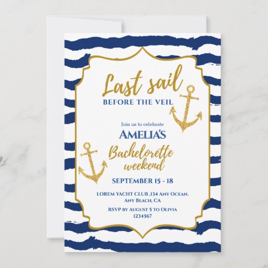 ベールバチェロレッテ週末の前の最終セイル 招待状 (正面)