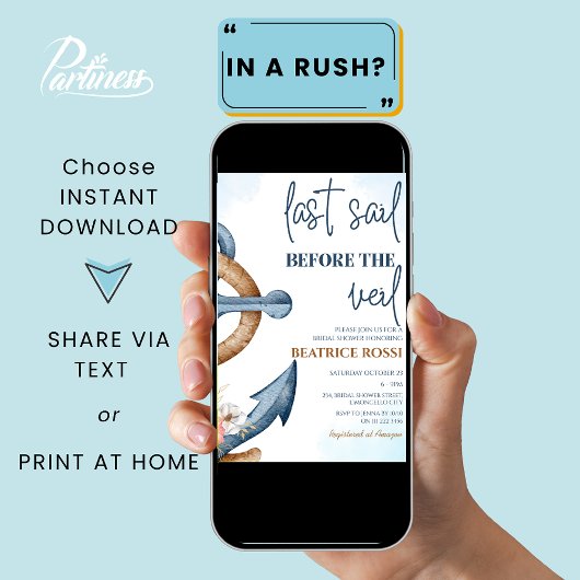 ベールブライダルシャワー前の最後の航海の帆 招待状