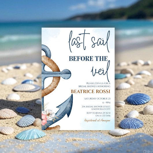 ベールブライダルシャワー前の最後の航海の帆 招待状