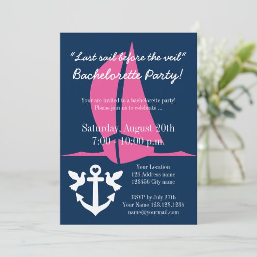 ベールブライダルパーティ招待状の前の最後の帆 招待状 (スタンド正面)