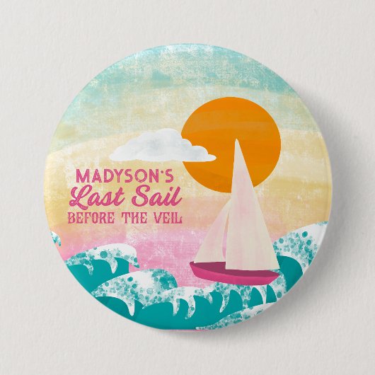 ベール帆船と夕日の前の最後の帆 缶バッジ (正面)