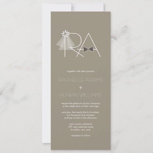 ベール＆ボウタイ モノグラム 結婚式招待状 招待状 (正面)