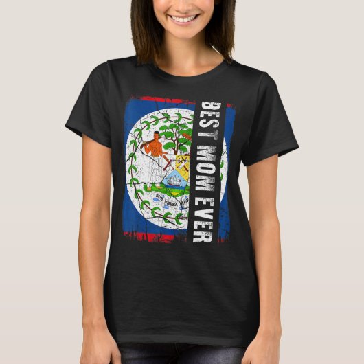 ベ最高のリゼ母はベリーズ国旗の母の日 Tシャツ (正面)