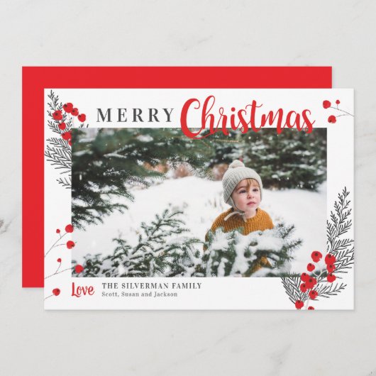 ベ素朴リーの白と赤のクリスマス写真 シーズンカード (正面/裏面)