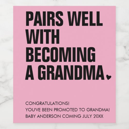 ペアおもしろいウェルおばあちゃん妊娠の発表 ワインラベル (シングルラベル)