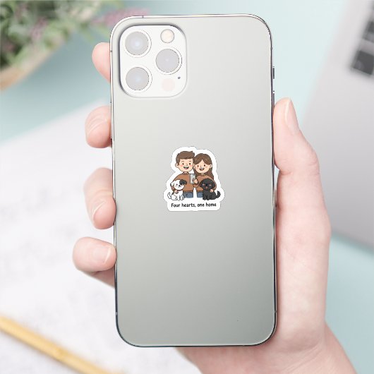 ペアとペット - 四つのハートは一つの家 デザイン シール (スマートフォン)