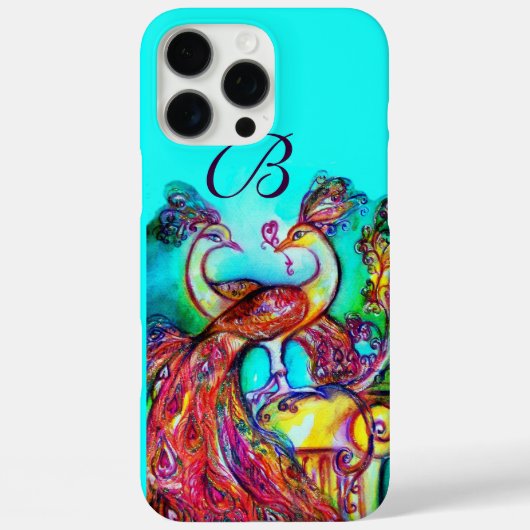 ペアのくじゃくが愛に包まれるモノグラム Case-Mate iPhoneケース (裏面)