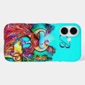 ペアのくじゃくが愛に包まれるモノグラム Case-Mate iPhoneケース (裏面 (横))