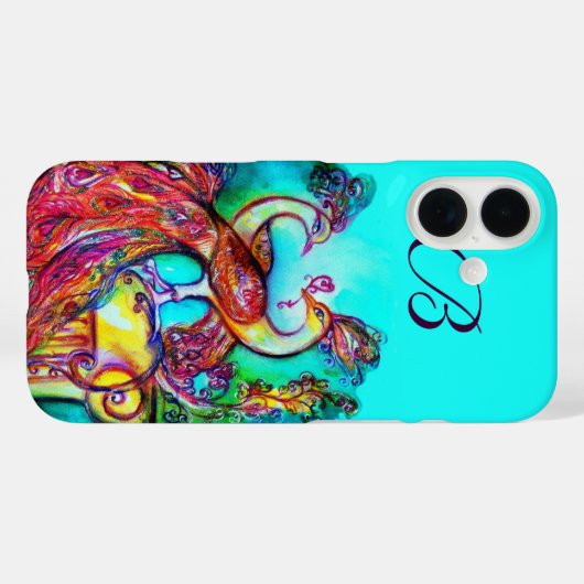 ペアのくじゃくが愛に包まれるモノグラム Case-Mate iPhoneケース (裏面 (横))