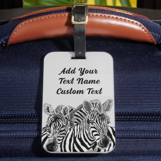 ペアのシマウマの荷物タグ パーソナライズドテキスト情報 ラゲッジタグ (正面インサイチュ2)