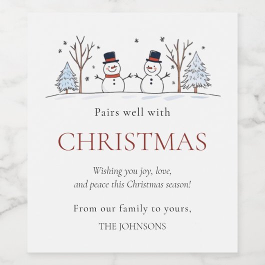 ペアウェルクリスマス雪だるまフェスティバル ワインラベル (シングルラベル)