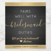 ペアウェルブライドメイドプロポーズブラッシュブラック金ゴールド ワインラベル (シングルラベル)