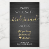 ペアウェル花嫁プロポーザル黒と金ゴールドミニ ワインラベル (シングルラベル)