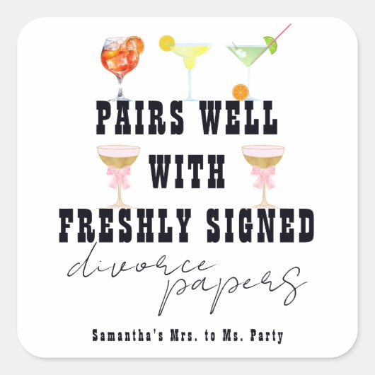 ペアウェル離婚紙カクテルブランチパーティー スクエアシール (正面)