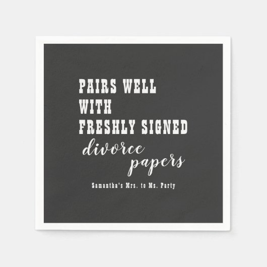 ペアウェル離婚紙ブラックのみ離婚パーティー スタンダードカクテルナプキン (正面)