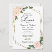 ペアシャワー ピンク ブラッシュ 花柄 幾何学模様 招待状 (正面)