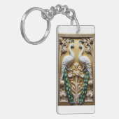 ペアピーコックイメージ付きアクリルキーチェーン。 キーホルダー (正面左)