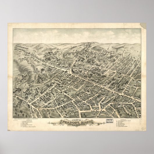 ペアブディマサチューセッツ1877アンティークパノラママップ ポスター (正面)