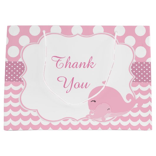 ペアレント&ベビーホエールピンクガールベビーありがとう ラージペーパーバッグ (正面)